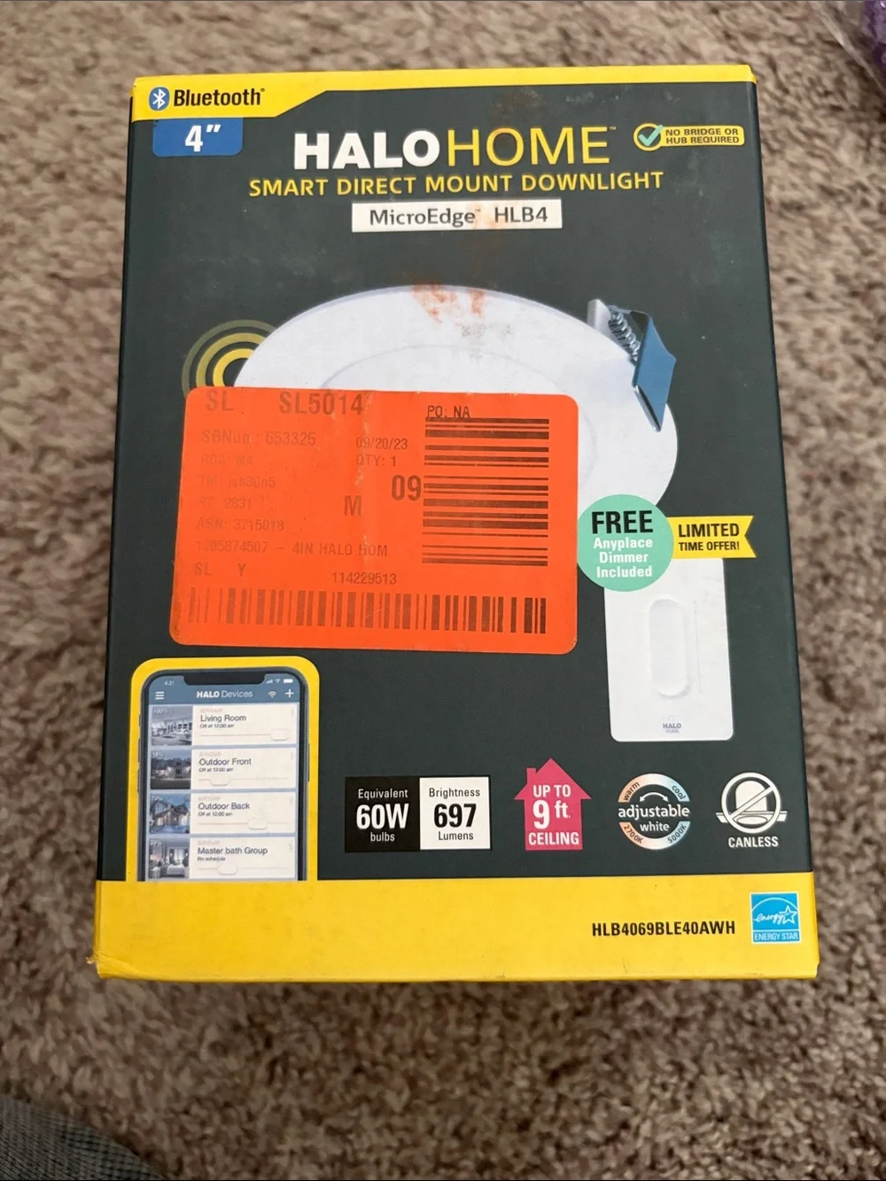 Halo Home Smart Direct Mount Downlight NIB with Anyplace Dimmer